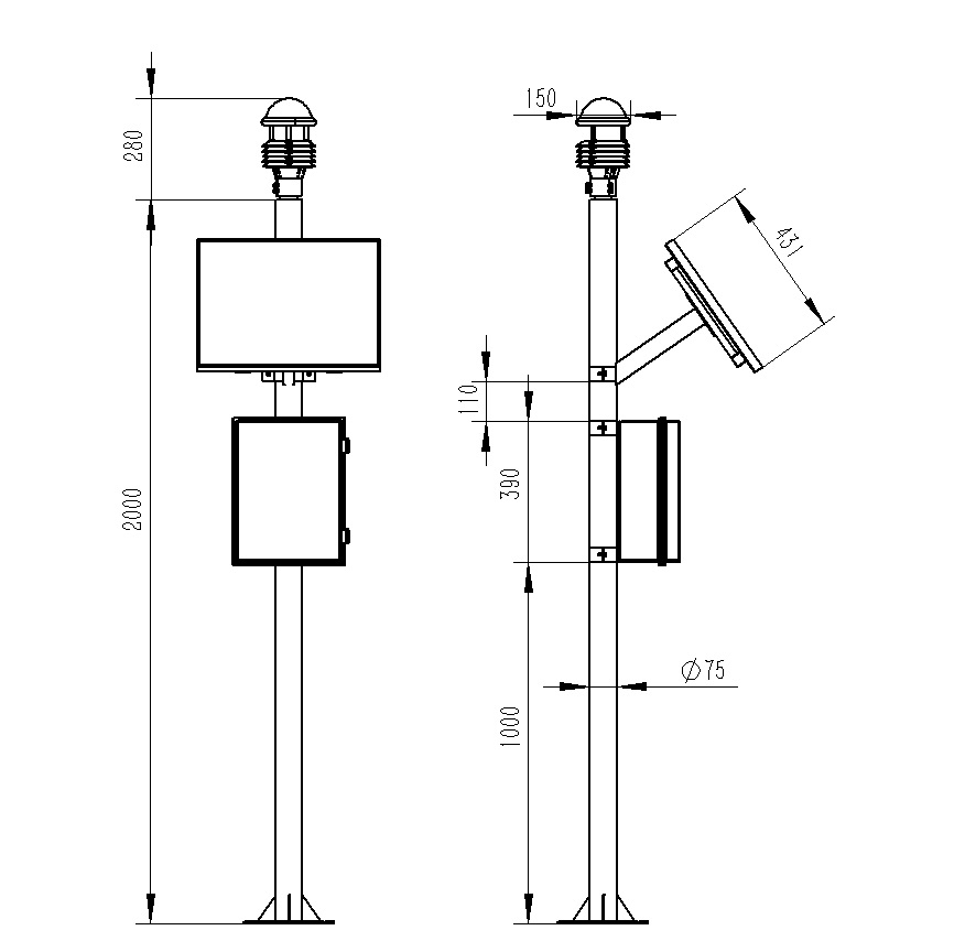 小型氣象站系統(tǒng)產品尺寸圖